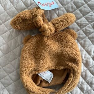NWT unisex Cat & Jack Brown winter Bear Hat & mittens 0-6 months